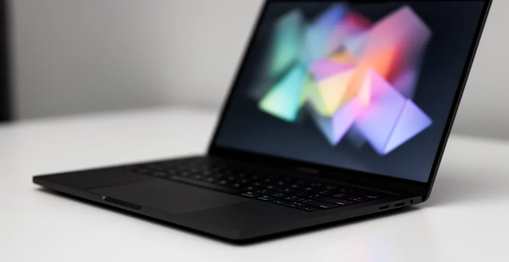 Vue macro d'un écran d'ordinateur portable montrant des analyses de site web avec des graphiques colorés flous en arrière-plan et une loupe posée sur le clavier