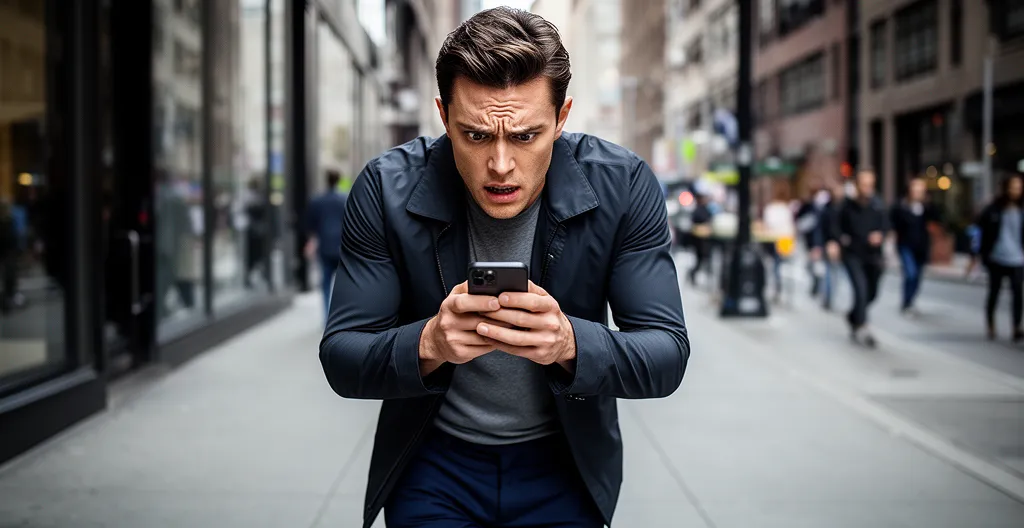 Personne en situation urbaine consultant son smartphone pour trouver une solution immédiate dans la rue