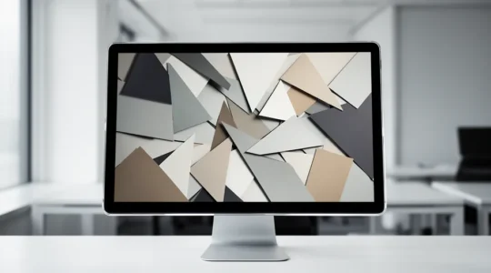 Un écran d'ordinateur montrant une interface web confuse avec des éléments mal alignés et un visiteur frustré