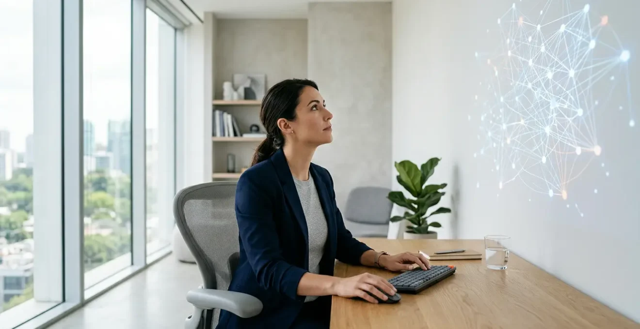 Expert SEO analysant une stratégie de liens sur écran avec visualisation de données d'ancres textuelles