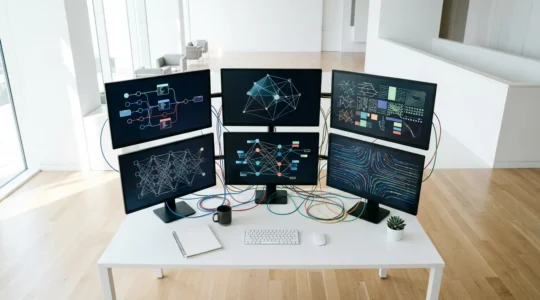 Vue d'ensemble d'un réseau de connexions entre articles de blog et pages produits d'un site e-commerce