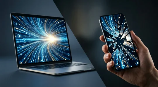 Comparaison visuelle entre un parcours d'achat fluide sur ordinateur et un parcours fragmenté sur smartphone