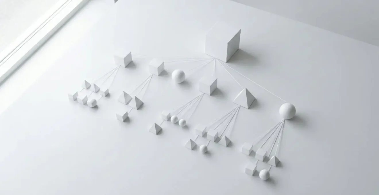 Vue schématique d'une arborescence web avec des chemins de navigation clairs et des niveaux hiérarchiques