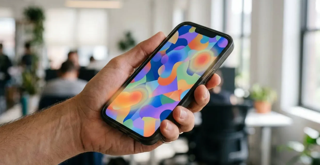 Gros plan sur une main tenant un smartphone avec des zones de chaleur tactiles visibles