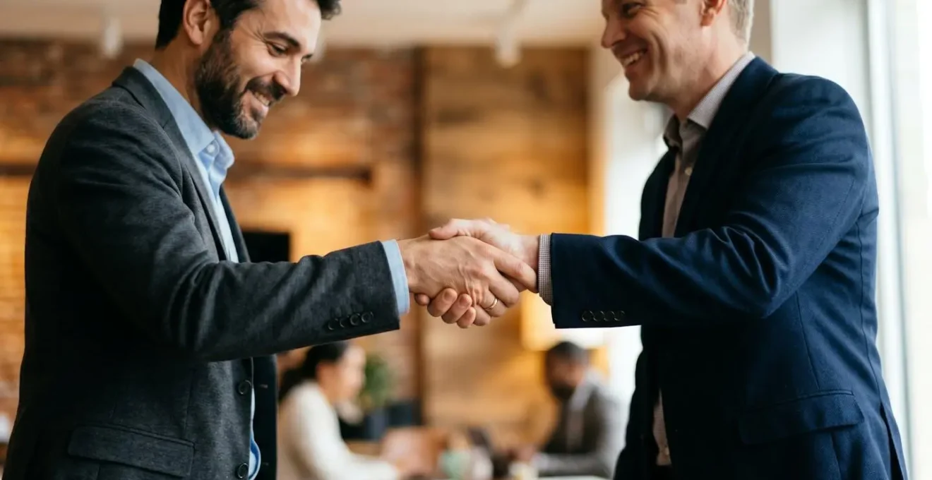 Portrait émotionnel d'une poignée de main professionnelle symbolisant l'échange de valeur et la collaboration