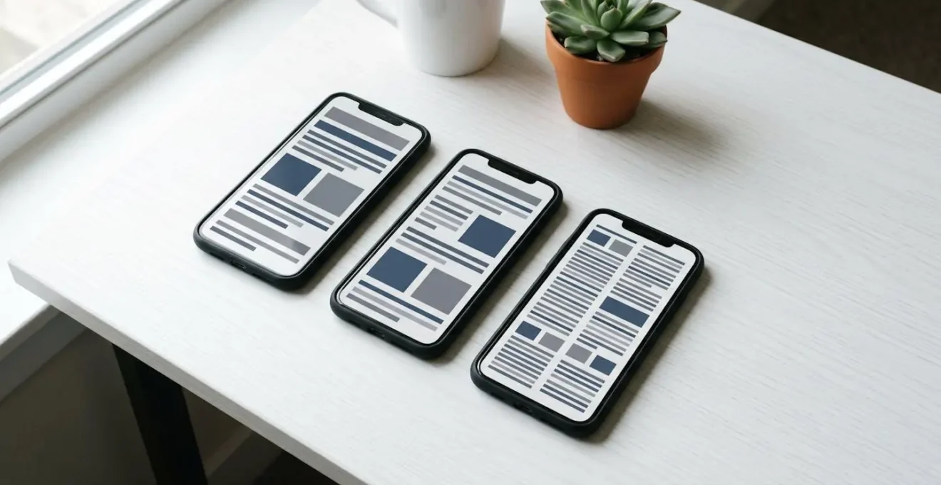 Vue comparative de textes de différentes tailles sur un écran mobile