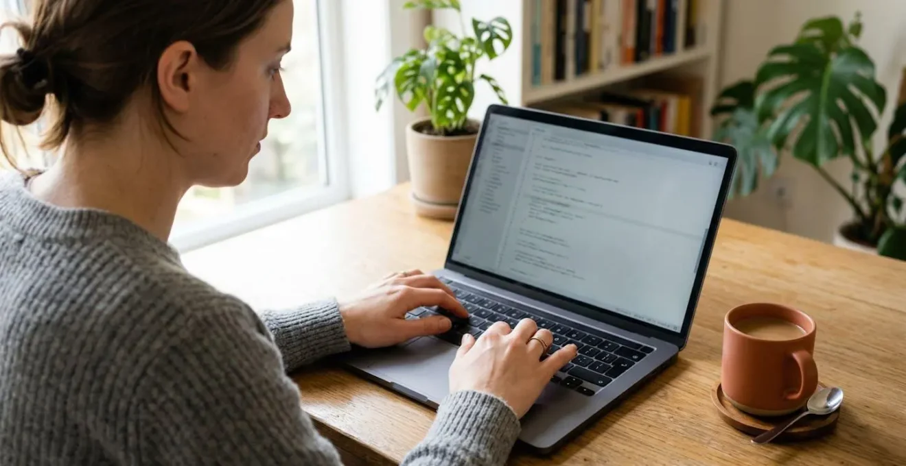 Bureau moderne avec écran d'ordinateur montrant une interface de configuration simplifiée