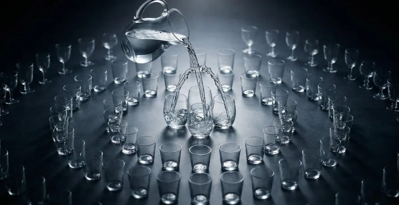 Visualisation métaphorique de la dilution du jus SEO avec trop de liens internes