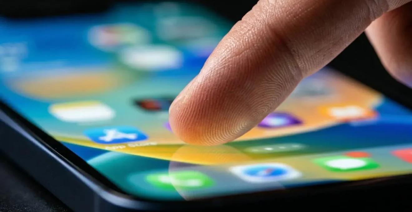 Doigt s'apprêtant à appuyer sur le bouton d'appel d'une fiche Google Business sur un smartphone, symbolisant la conversion immédiate.