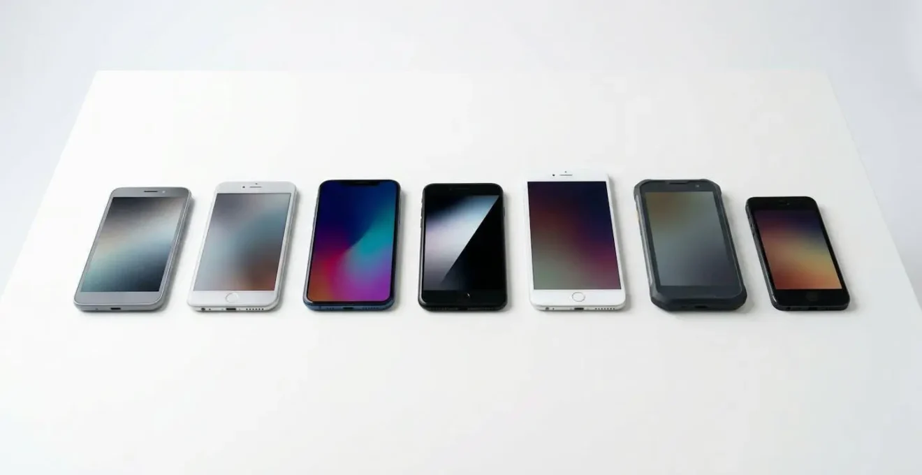 Vue large d'un environnement de test mobile avec différents dispositifs