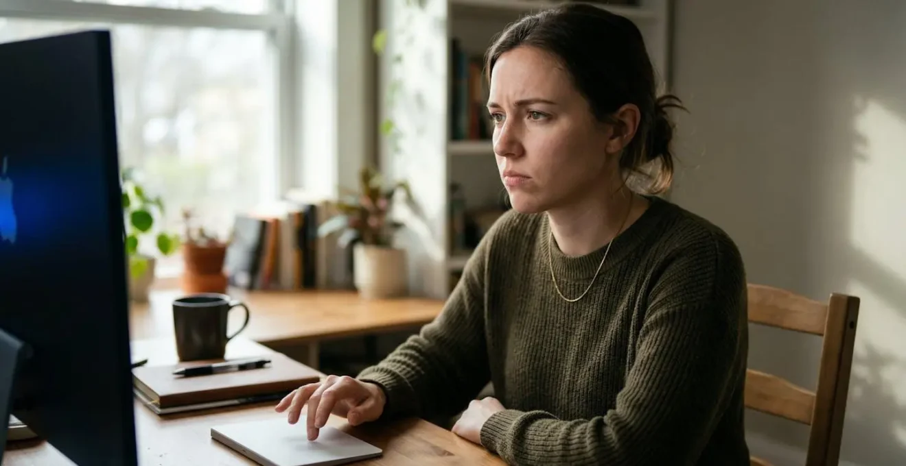 Personne montrant des signes de frustration en attendant devant un écran d'ordinateur lent.